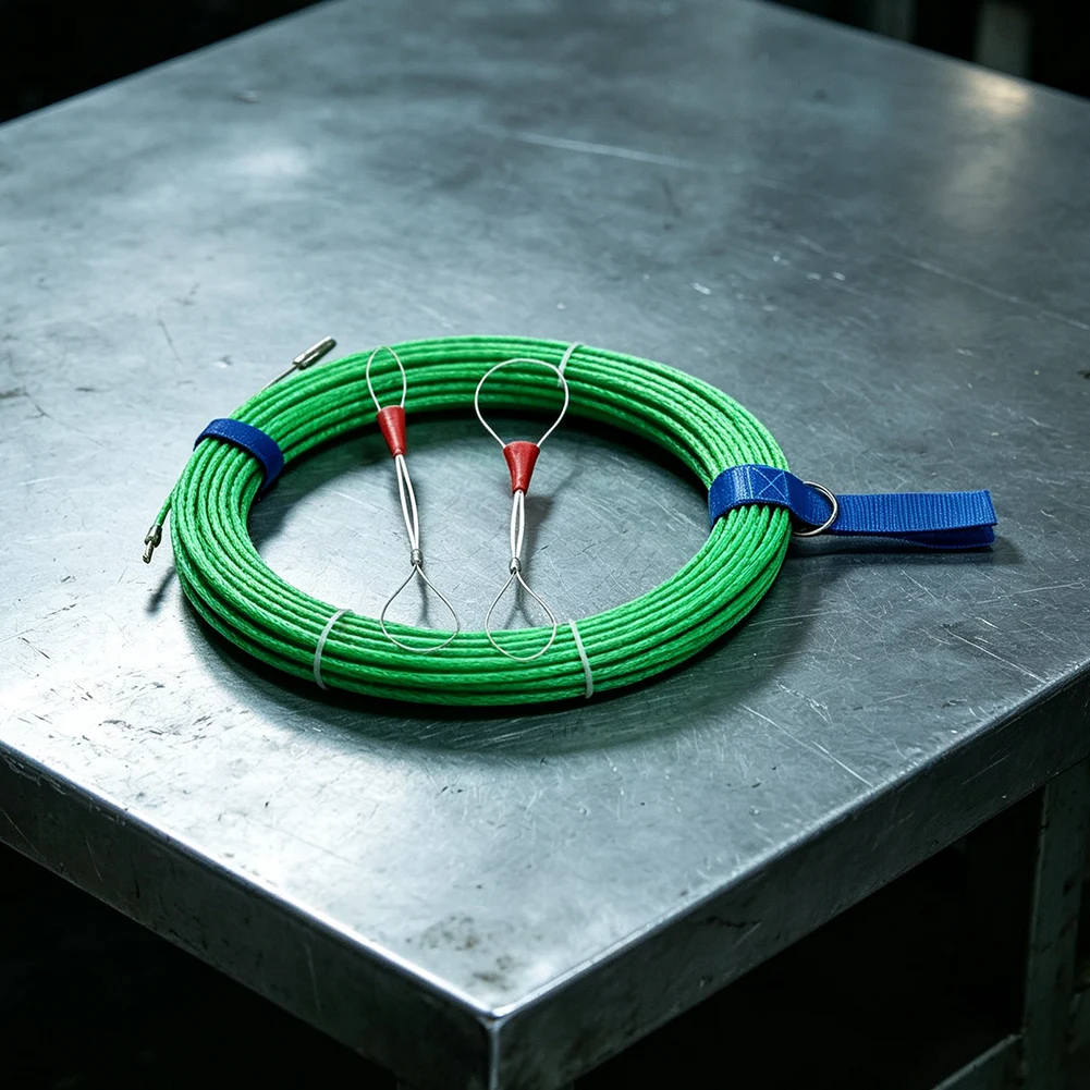 Single Strand Spiral Wire Puller with Optimized Bend Radius for Navigating 90-Degree Elbows and Multi-Bend Conduit Layouts
