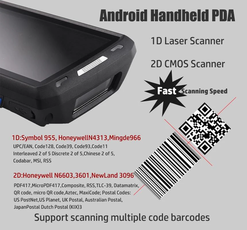 Pda industrial del dispositivo móvil del PDA del lector de código de barras inalámbrico portátil de Android 1d 2D