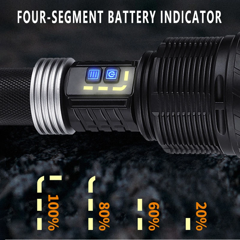 Genuine Sobaldr Led Flashlight High Power 40w 8000lm Type-C Charging Xhp360 Cob 26650 Torch Light Rechargeable Powerful Black