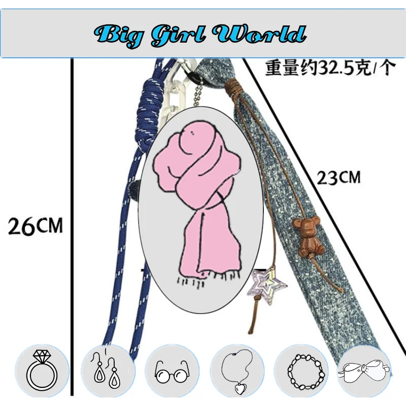 الإبداعية الدنيم نمط على شكل قلب الخماسية نجمة المنسوجة سلسلة مفاتيح قصيرة قلادة العصرية وباردة InS-نمط حقيبة قلادة #2