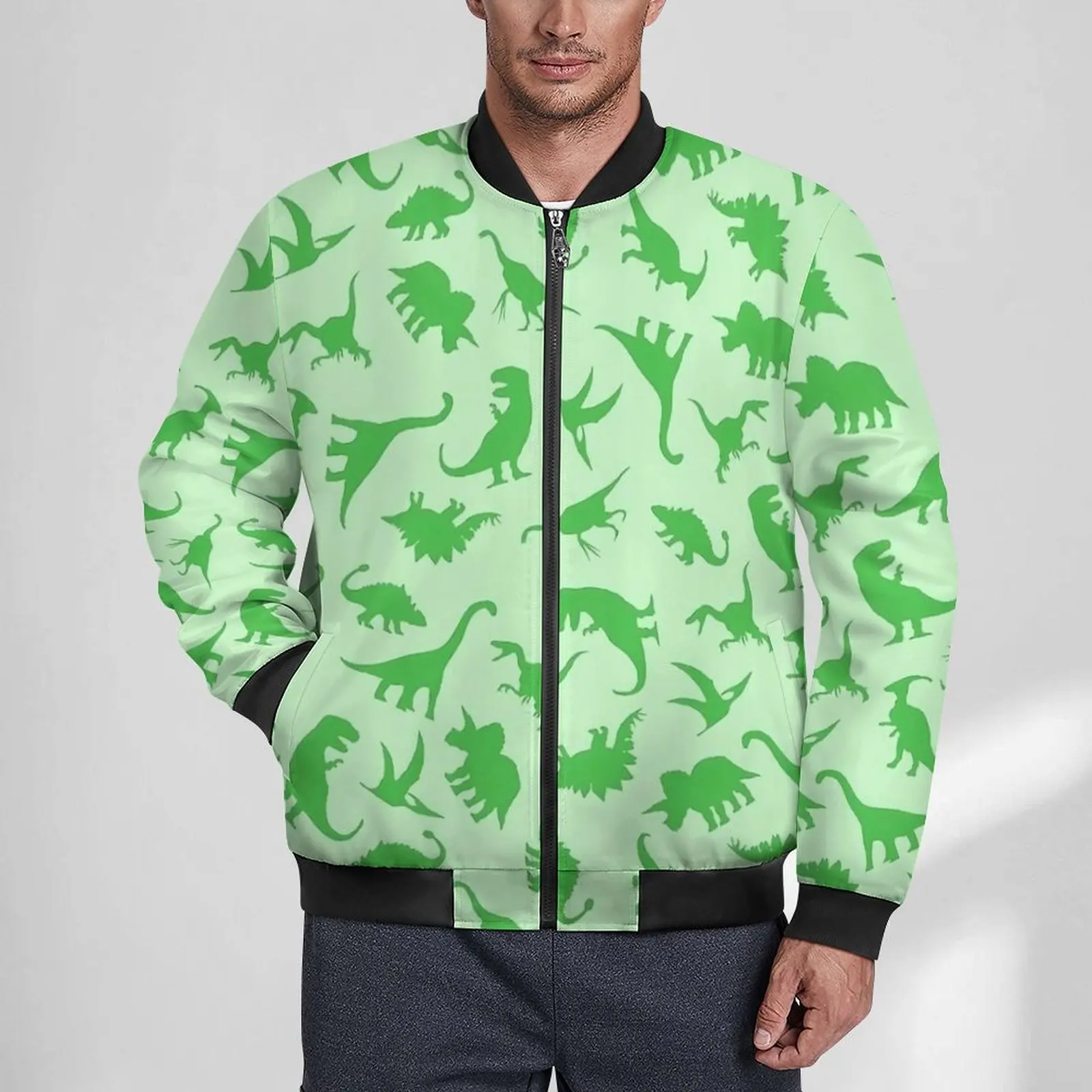 Green Dinosaurs Casual Jackets Male Cute Animal Coats Winter Street Fashion Jacket Hooded Custom Loose Windbreak Plus Size 5XL