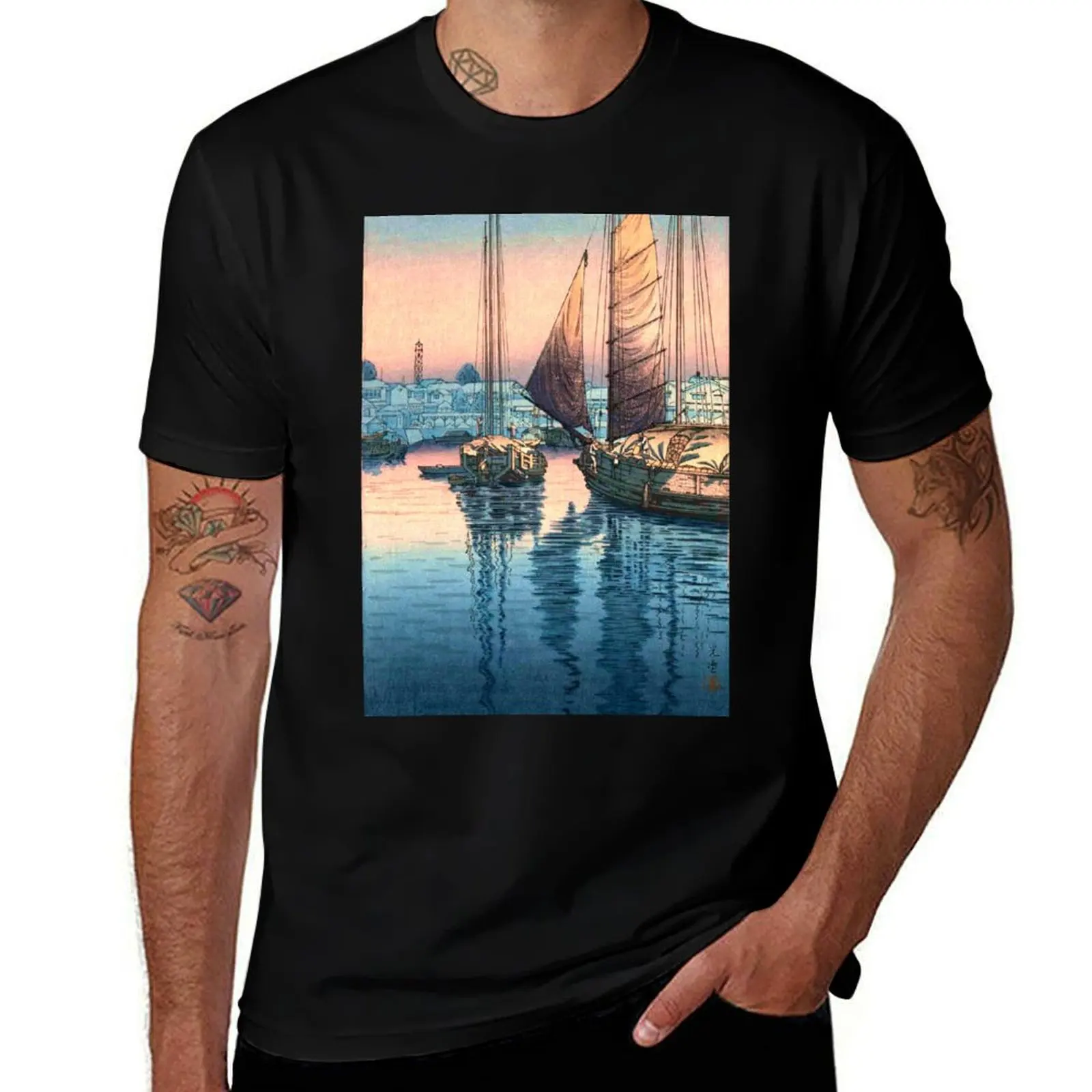 

Tsuchiya Koitsu - Sunset at Tomonotsu, Inland Sea T-Shirt t shirts for man graphic tees man t shirt luxury T-Shirt