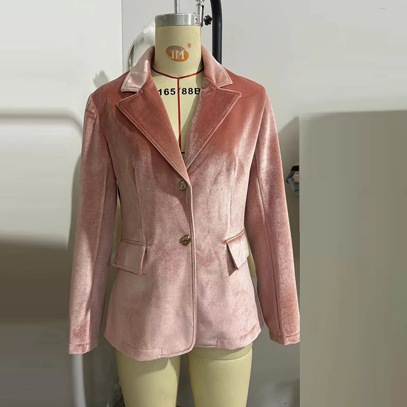 

Новая мода, бархатное пальто с отложным воротником и длинными рукавами, женские осенне-зимние куртки, женские пиджаки, женская элегантная верхняя одежда на пуговицах