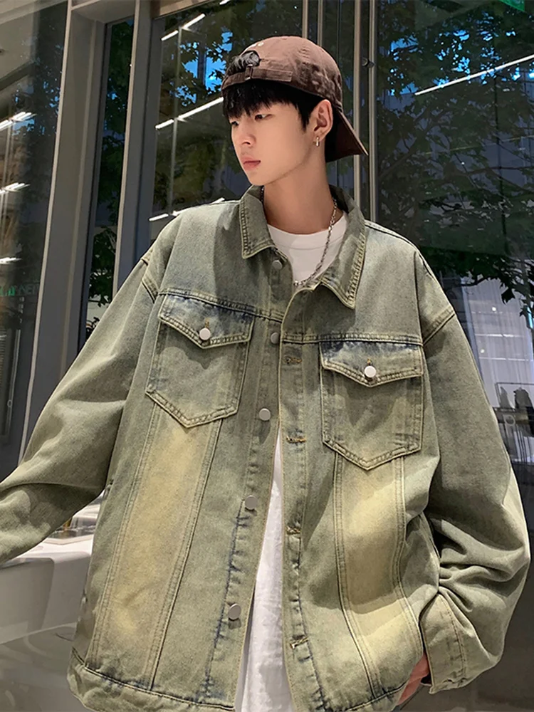 

Vintage Workwear Denim Jaet Men's Spring 2024 Trendy American Retro Sle Hip And Haome Jaet Youth Spring Autumn