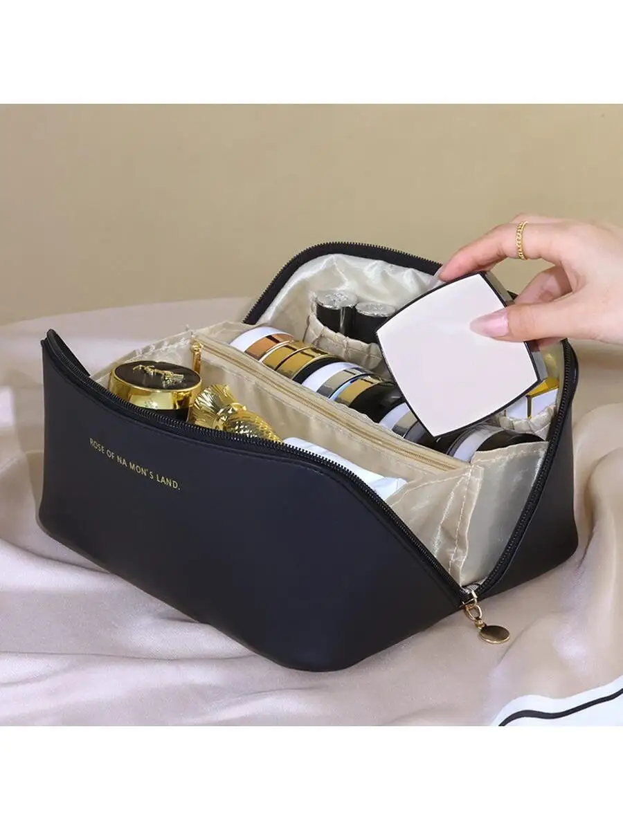 Cloud Pillow Cosmetic Bag,1Pc Beige Letter Graphic Zipper Design Makeup Bag Reusable Cosmetic Bag,Makeup Bag Makeup Pouch Skinca