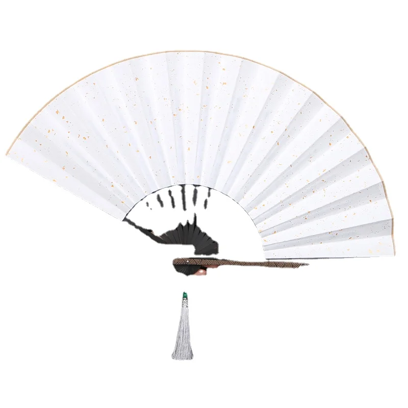 10-Inch National Fashion HAILANG-Grain Folding Fan Chinese-Style Cloud-Grain Carving Sprinkling Gold Raw Silk Xuan Paper Folding