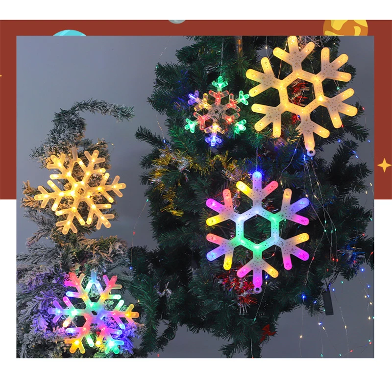 Christmas LED Light Snowflake Battery Case Hanging Battery-operated Window Ornaments Decoration for Home Xmas New Year Decor