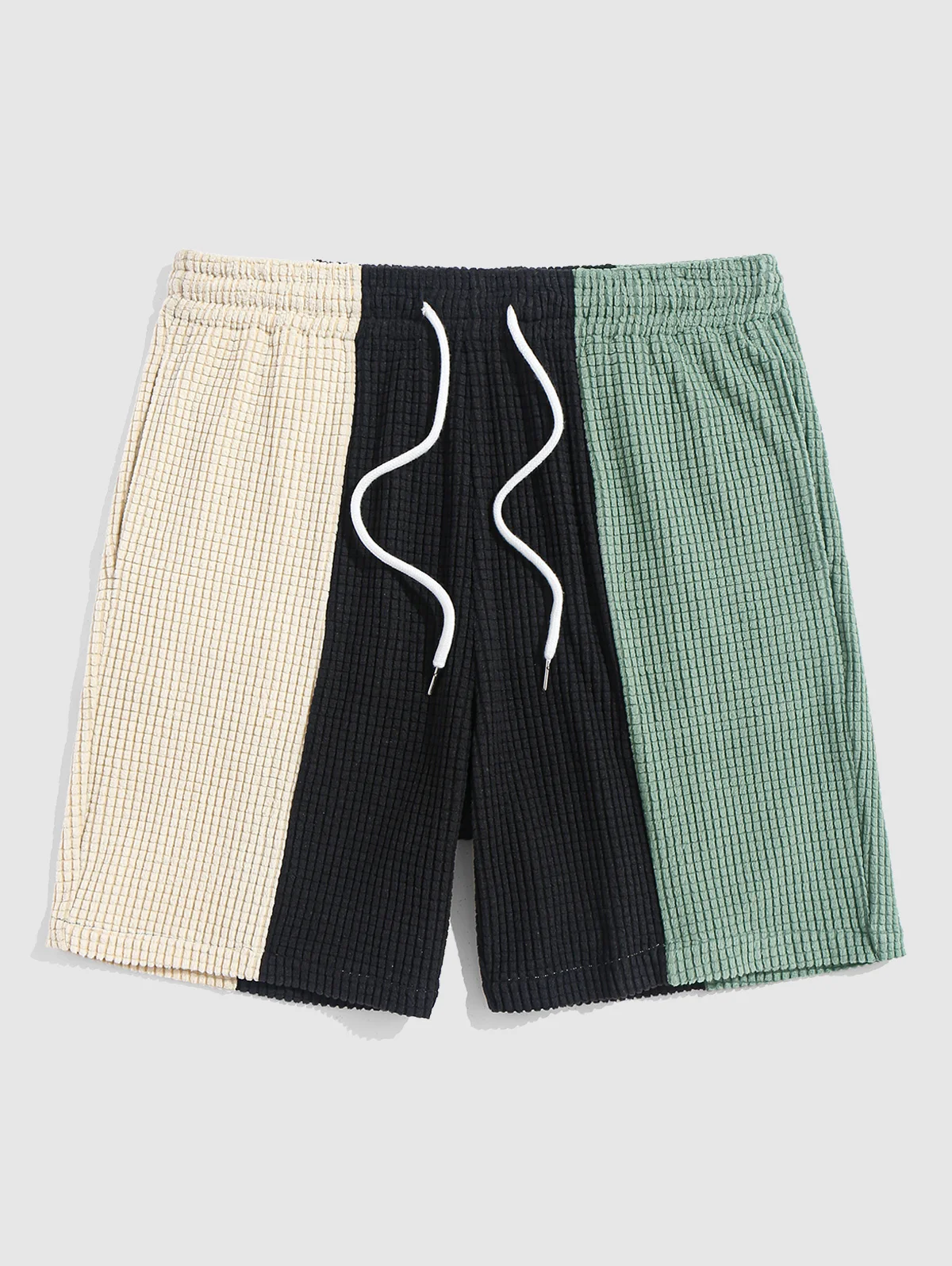 

Men's Casual Colorblock Textured Drawstring Bermuda Shorts