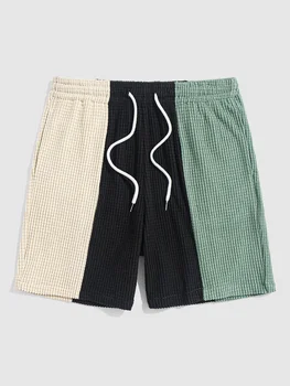Colorblock texturizado Drawstring Bermuda Shorts dos homens, casual