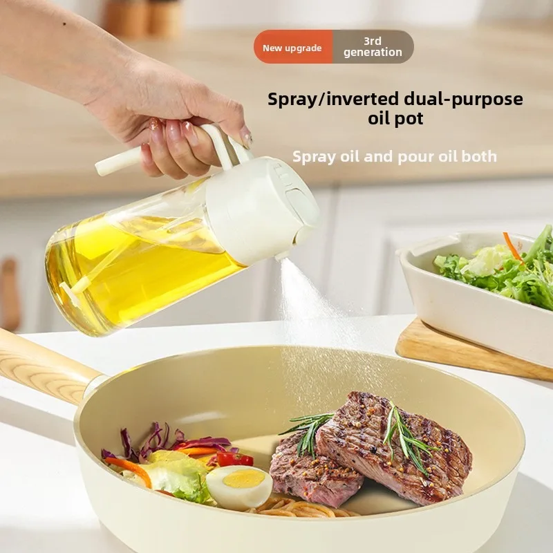 

2-in-1 16oz/470ml Food-Grade Glass Olive Oil Pot Dispenser Sprayer | Salad Atomizer & Frying Pourer Kitchen Tool