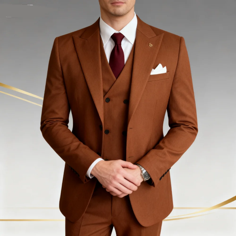 Slim-fit Three-Piece Suit Korean Style Two-Button Formal Wedding Tuxedo Business Suit Beautiful Groomsmen Best Man Suit