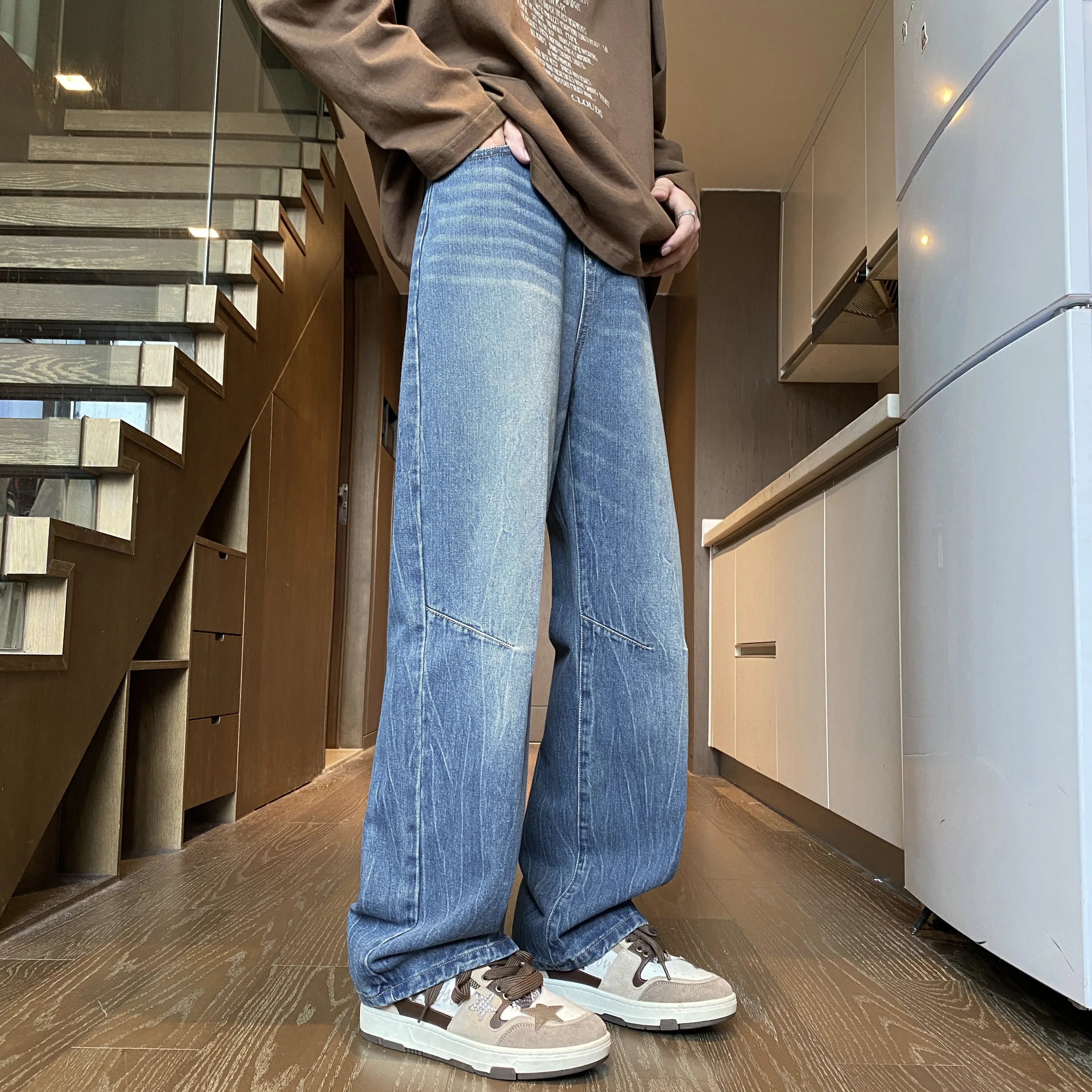 

Осенние новые американские потертые прямые джинсы Vibe в стиле ретро