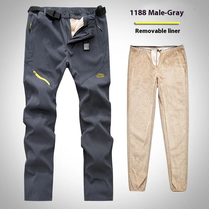 

UETEEY Men Women Hiking Pants Fleece Warm Detachable Liner Waterproof Trousers Man Camping Trekking Outdoor Couple Pants