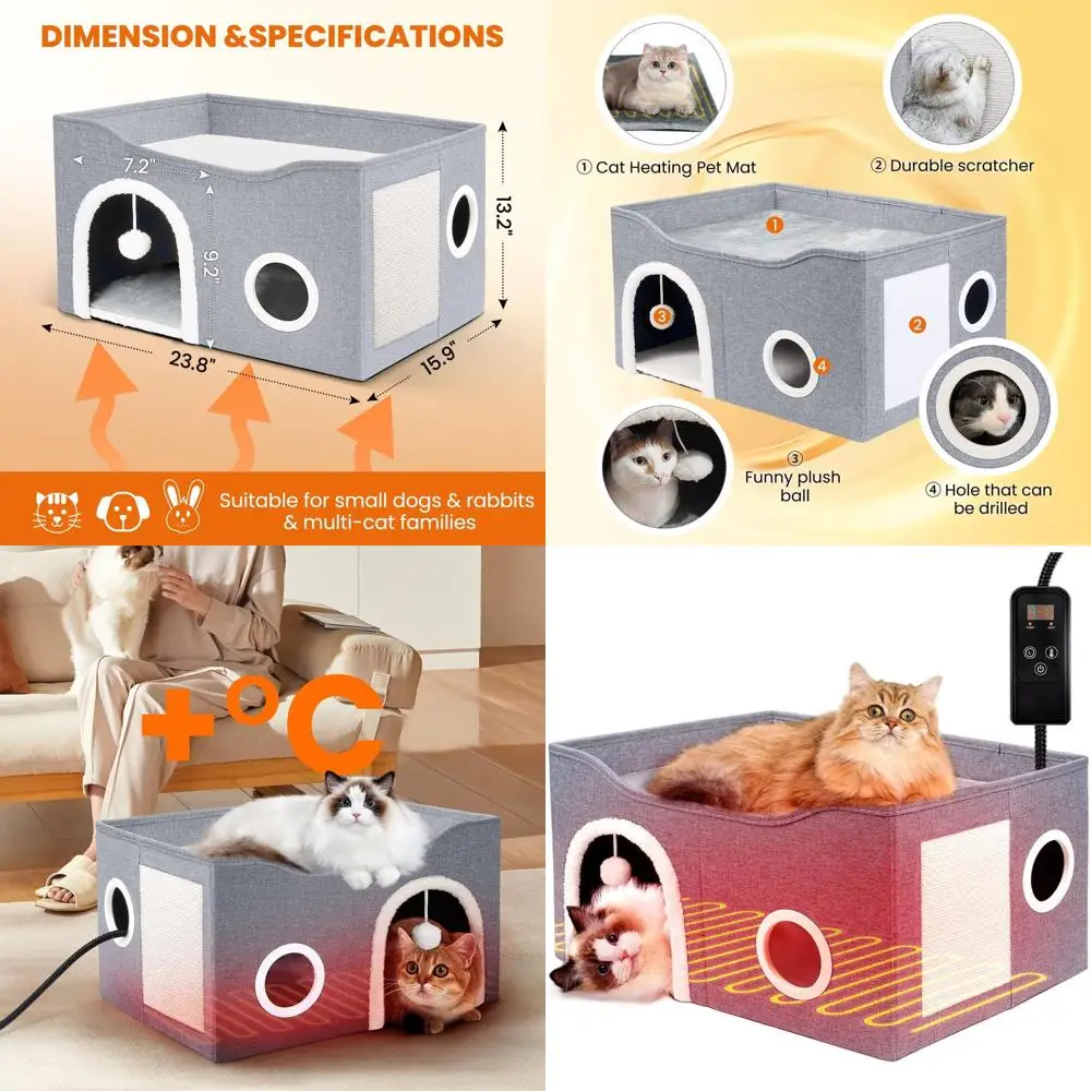 

Кровать для кошек с подогревом и контролем температуры, с таймером, жевательный шнур, подходит для различных размеров кошек