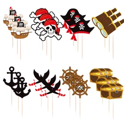 Pirate Birthday Cake Decorations Pirate CupCake Toppers Skull Cap Cupcake Picks Captain Treasure Theme Party Supplies