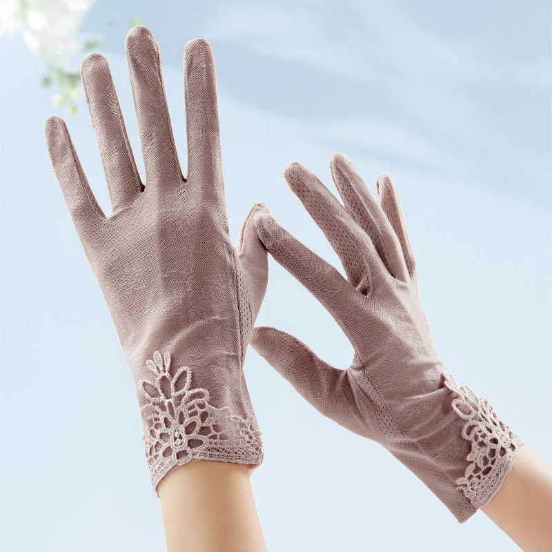 Female Gloves Summer Lace Short Touch Screen Sunscreen Lady Gloves Breathbale Outdoor Riding Driving Sunscreen Gloves