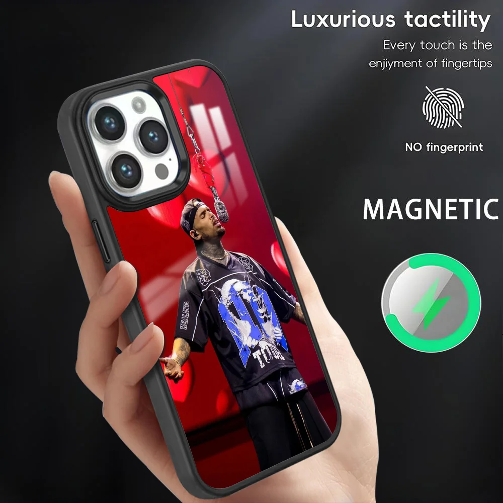 

Chris B-Brown American Rapper Phone Case For iPhone 16 15 14 13 12 11 Pro Max Plus Mini Magnetic Magsafe Wireless Charging Cover