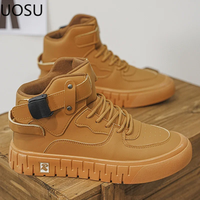 Men's Boot Motorcyclist Shoe British Style Lace-up High Tops Anti-wear UOSO Lightweight Trendy Anti-wear Winter Boots Hot Sale