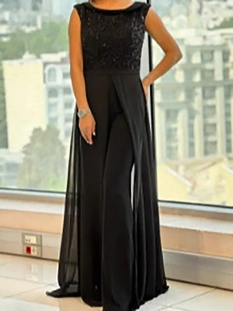 

2025 Spring/Summer Solid Color Daily Casual Style jumpsuit with sleeveless backless sequined jumpsuit