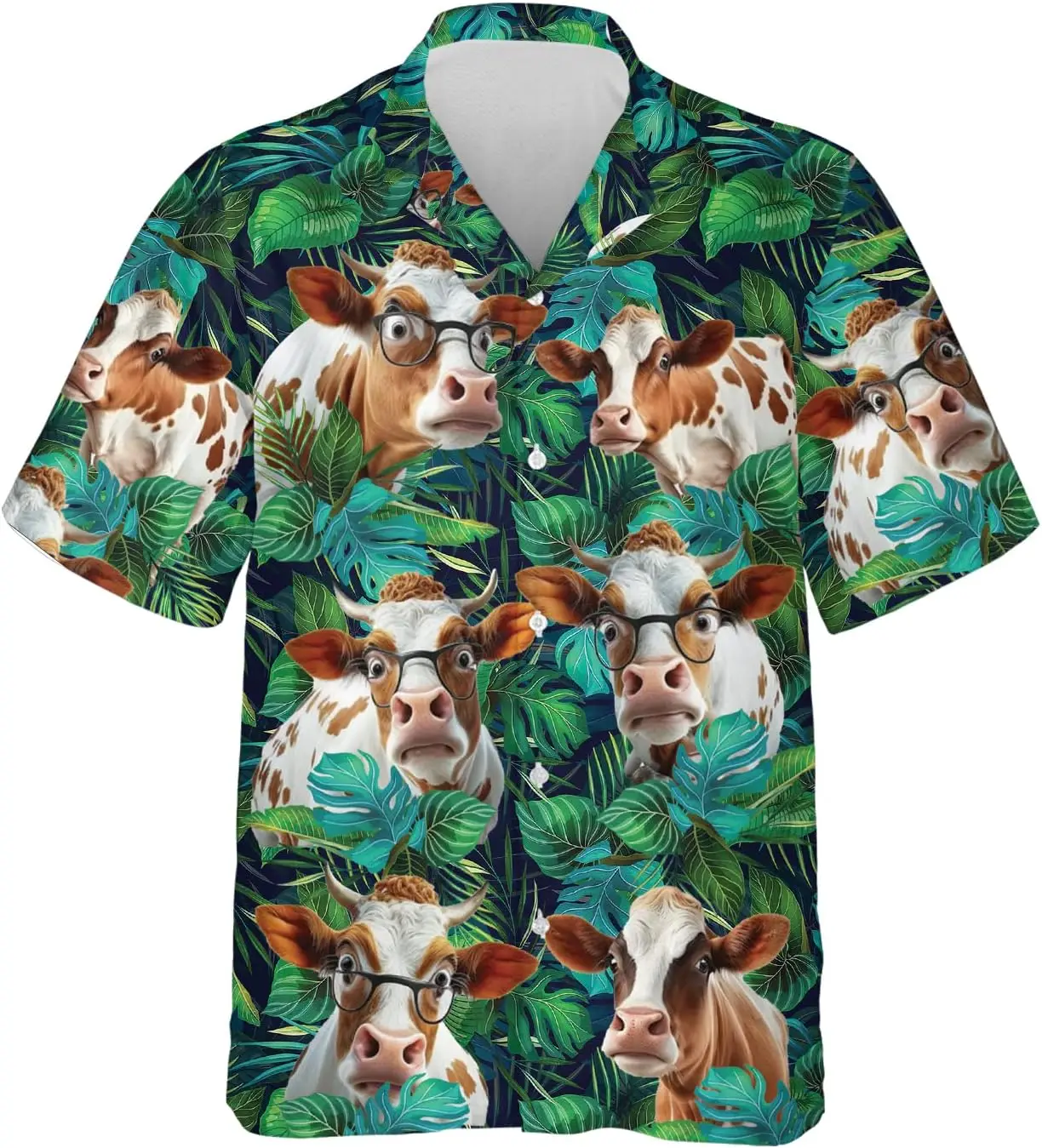 Fashionable Hawaiian style, beach, cartoon printed patterns, casual wear, relaxed vacation beach shirt