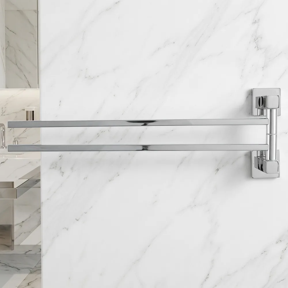 

Stainless Steel Towel Rack Rotatable Silver Towel Bar Space Saving Wall Mounted Towel Holder Bathroom Bedroom Laundry Room