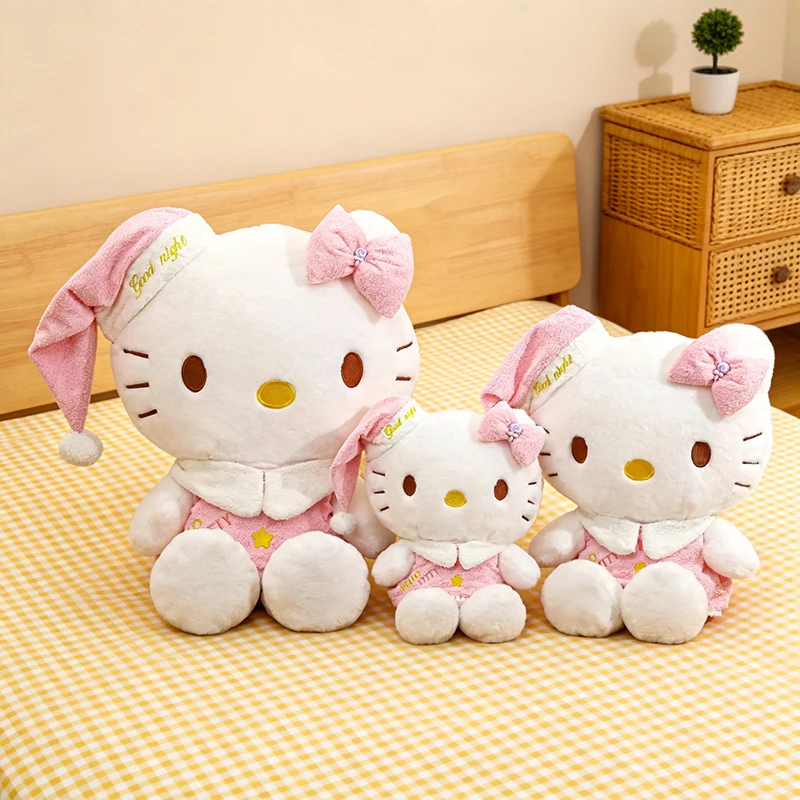 

Плюшевая игрушка Sanrio Hello Kitty 65 см, дизайн в пижаме для сна, мягкая кукла с розовой ночнушкой, подарок на день рождения для детей