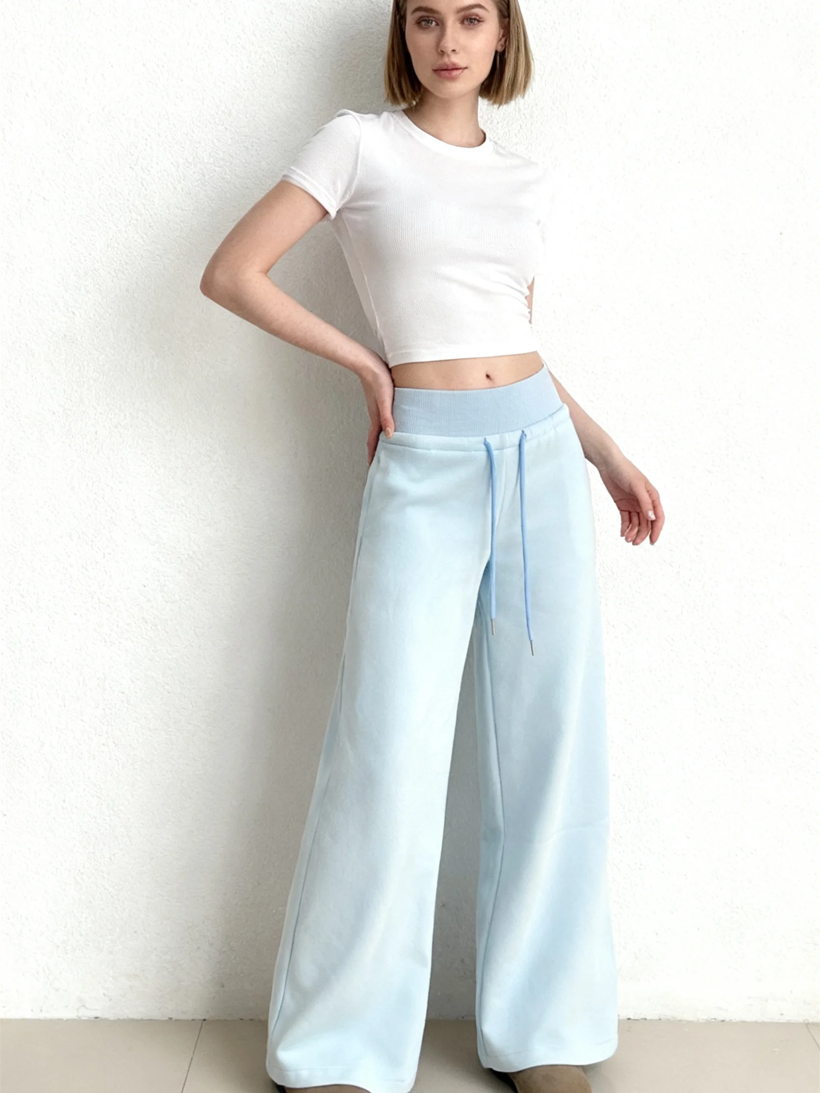 Wide Leg Pants Length Womens Spring-Summer Light Slimming Slim-Fit Minimalism Amekaji Travel Daywear Pleats Modal Chiffon Draped