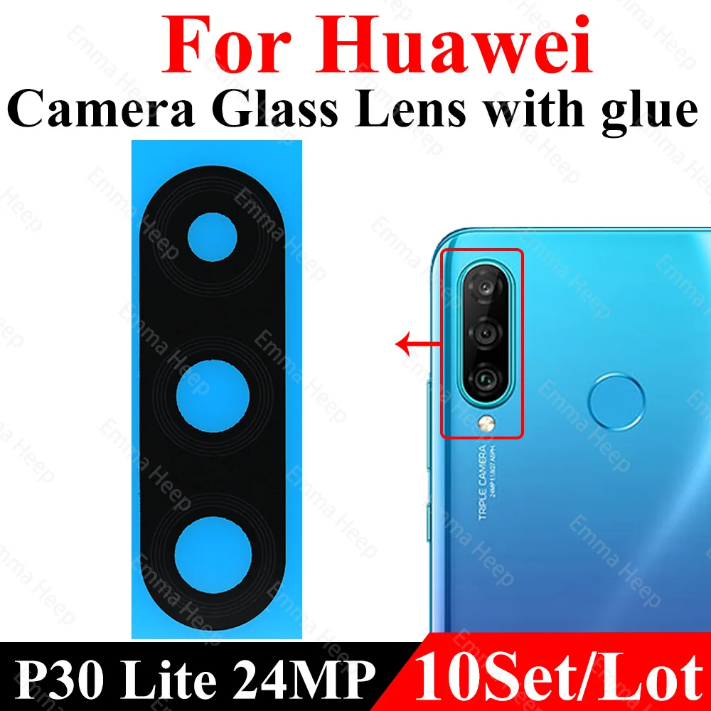 Lente de Cristal de cámara trasera para Huawei P30, P40, P50, P20 Pro Lite E P40Lite, vidrio de cámara con pegatina adhesiva, venta al por mayor, 10