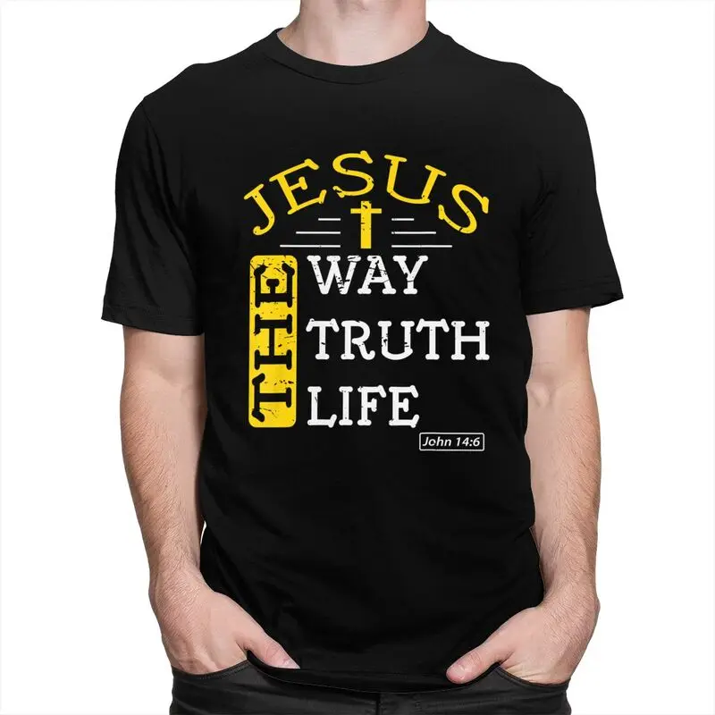 Custom Jesus The Way Truth Life Tshirt Men Short Sleeve Graphic T Shirt Unique T-shirt Fitted Soft Cotton Tee Clothes