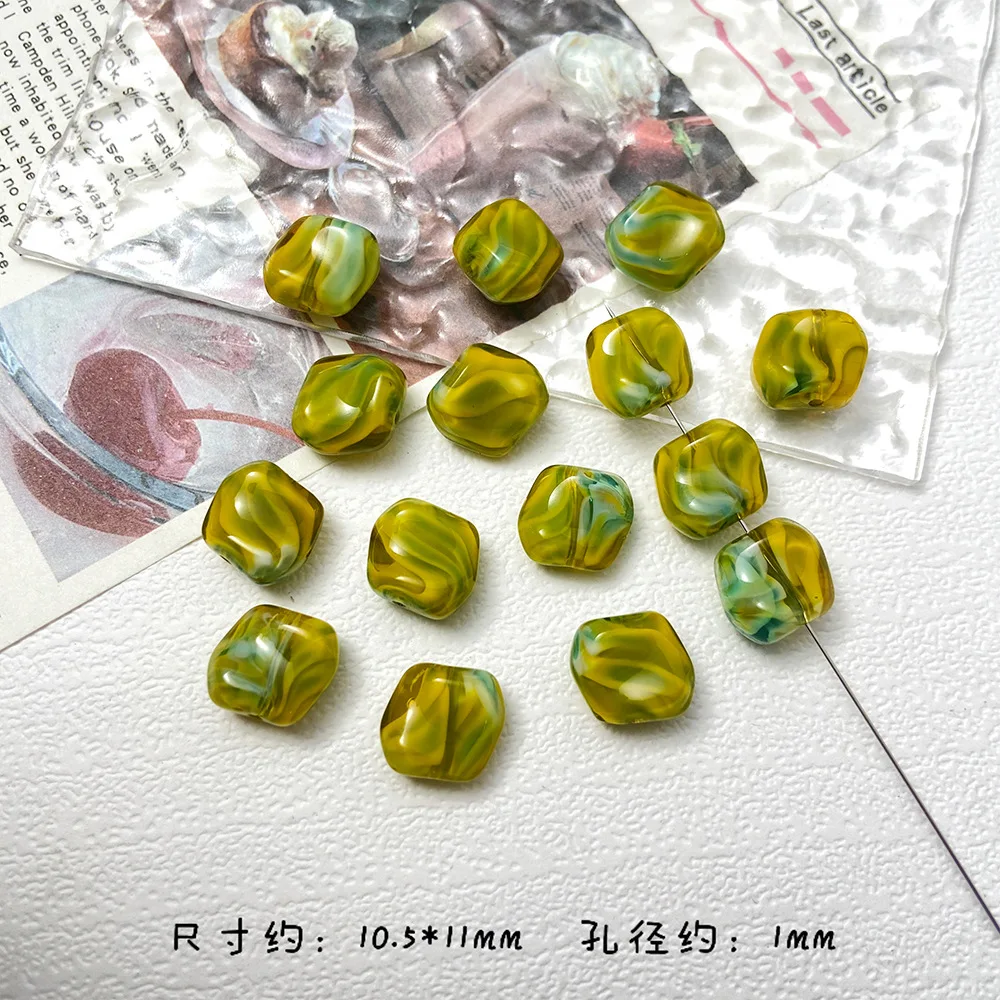10pcs 10x11MM Colorful Square Crystal Beads Irregular Smooth Glass Beads for Jewelry Bracelet Earring Making DIY Crafts Gifts