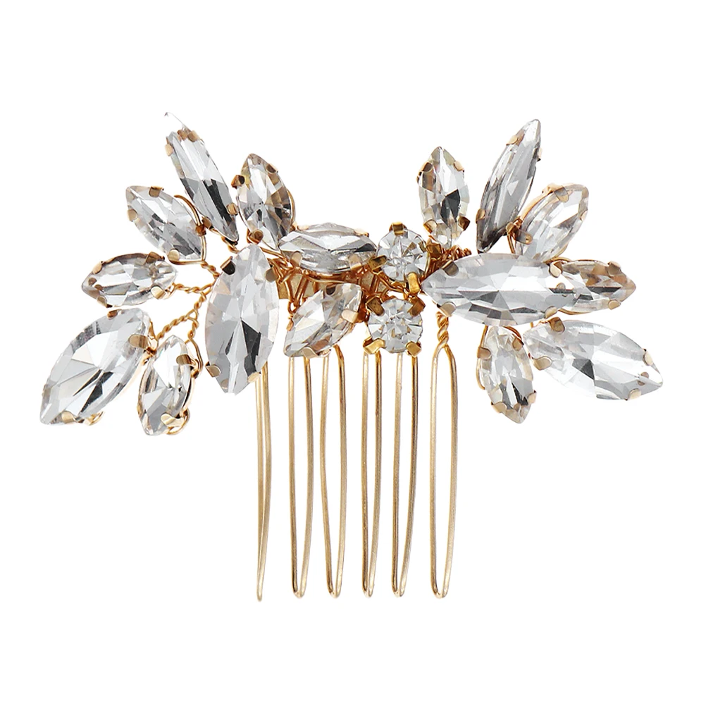 

Bridal Hair Accessories Rhinestone Wedding Headpiece Golden Side Comb For Women Flower Vintage Hair Comb Clips Durable Elegant