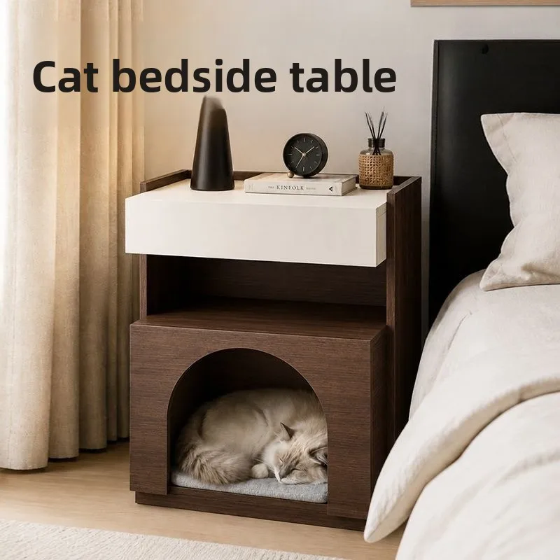 Cozy Cat Nest Nightstand Storage Design Cat Sleeping Bedroom Furniture Multi-Functional Pet House for Indoor Cats