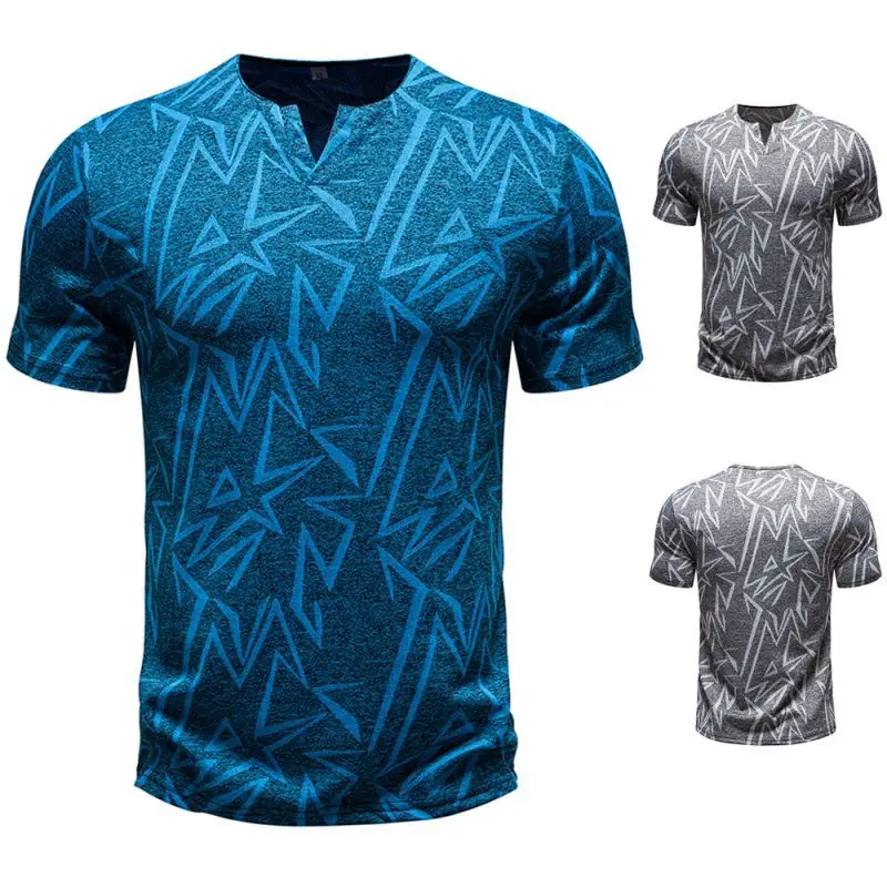 Summer New European Short Sleeved T-shirt for Foreign Trade Men's Sports T-shirt Breathable and Quick Drying Fitness