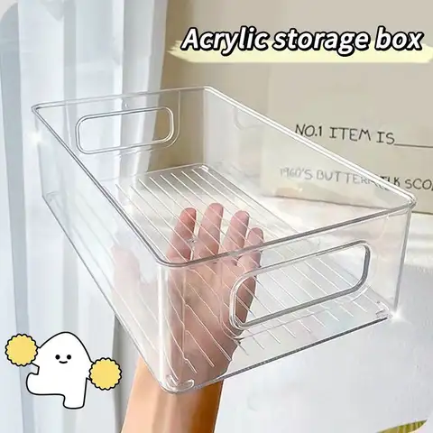 Limpar empilhável transparente geladeira armazenamento Bin, frascos de alimentos, livro, cosméticos, jóias, armazenamento Box, gaveta Organizer, Bin, recipientes