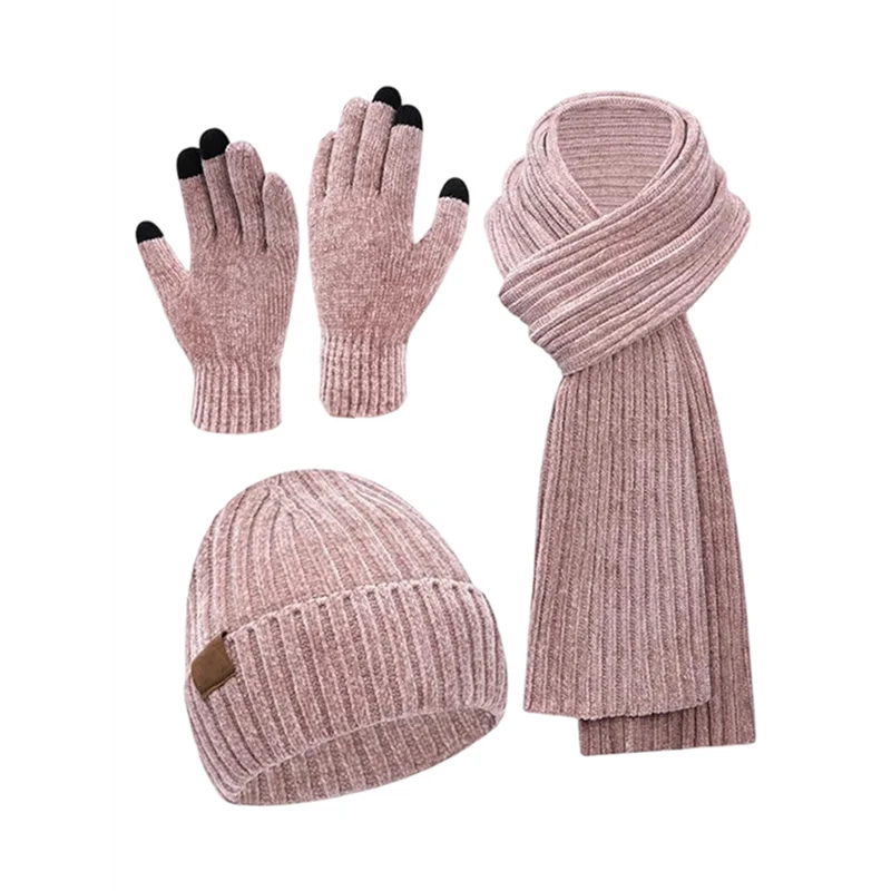 

ABGH-Adult Winter Women's And Men's Universal Knitted Hat, Scarf, And Gloves 3-Piece Set