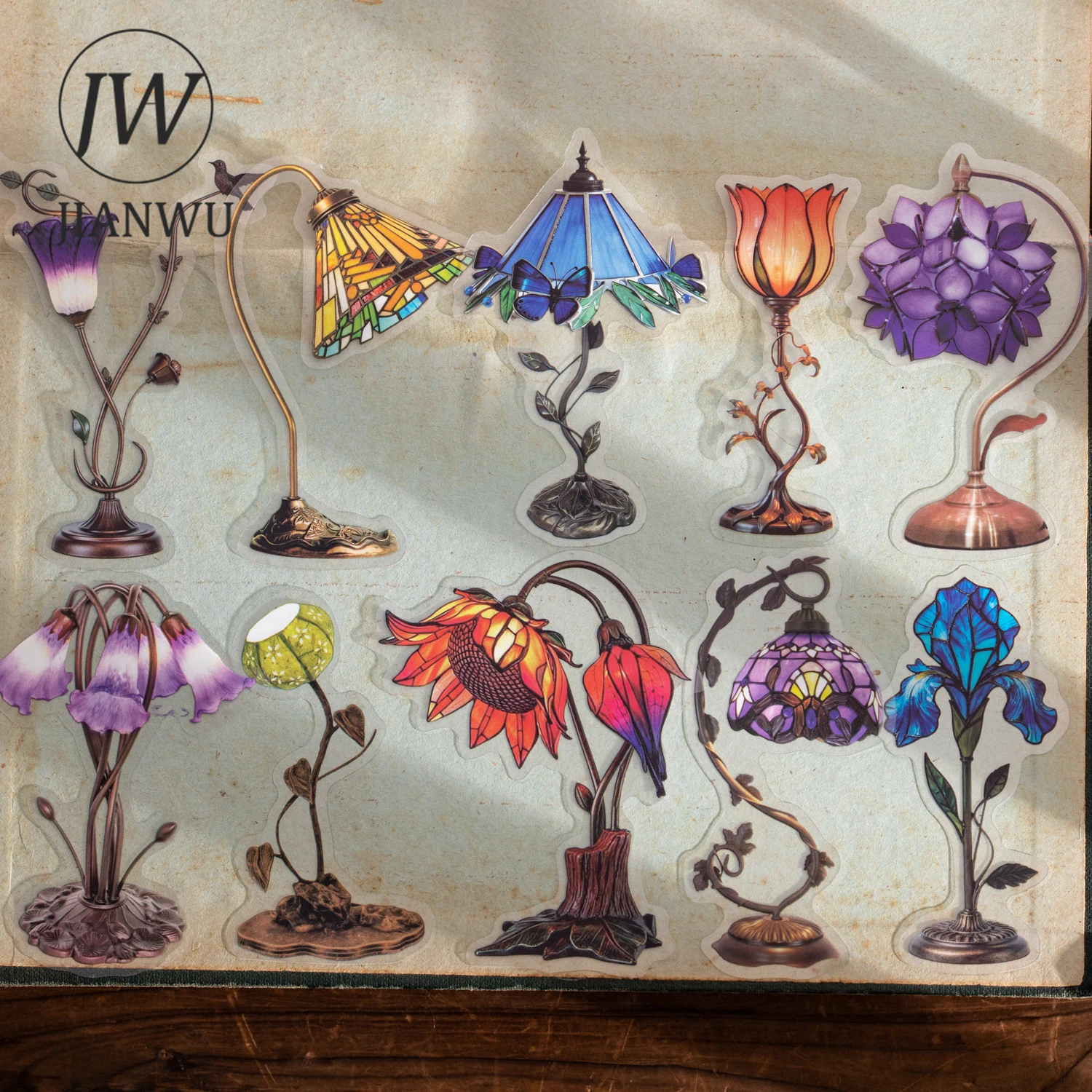 JIANWU Flower Bowl Series Vintage Floral Lamp Landscape Material Collage PET Sticker Creative DIY Journal Stationery