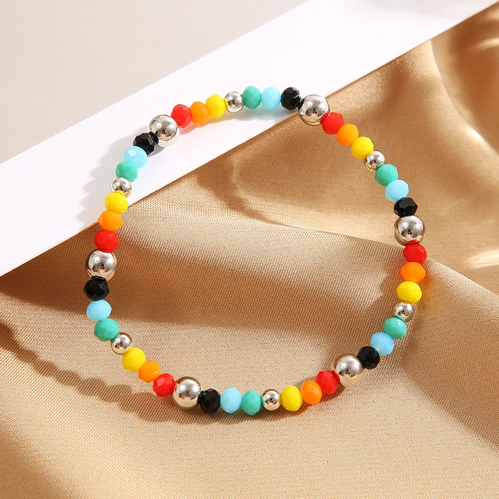 Boho Colorful Beaded Bracelets For Women Girls Cute Rainbow Smile Heart Elastic Chain Bracelet Trendy Jewelry Gifts Accessories