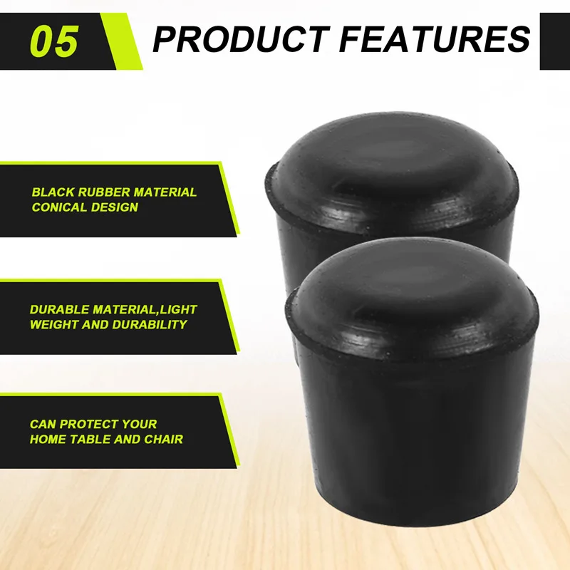 A96I-Mobiliário de borracha muleta pés fezes cadeira perna ponta almofada 12 peças preto