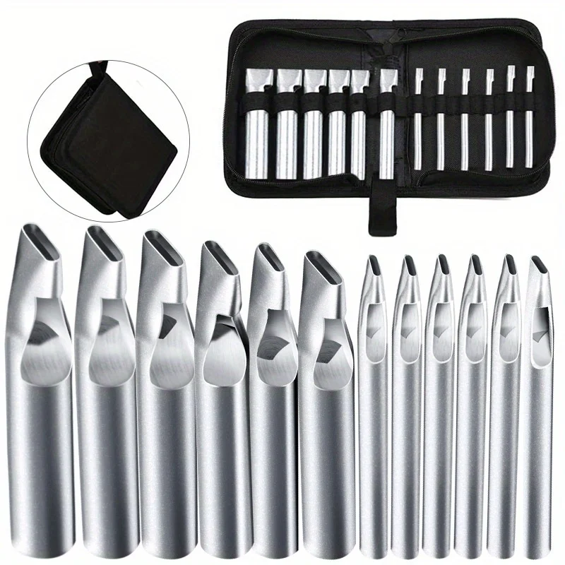 

Набор из 12 инструментов для работы с кожей: овальные пробойники, плоские зубила, инструменты для вырезания отверстий