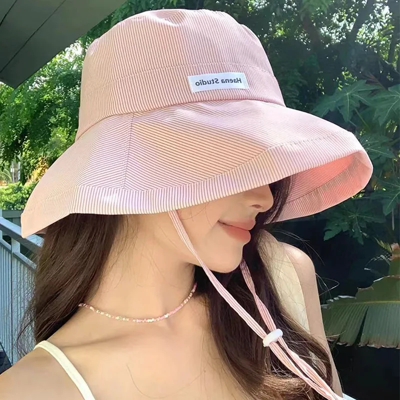 

Fashion Striped Fisherman Hat Summer Wide Brim Bucket Hat Candy Color Girls Outdoor Travel Panama Sunscreen Basin Capn Hats