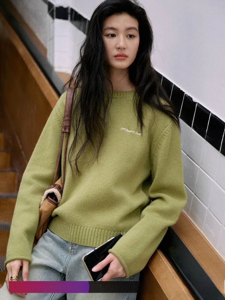 

Женский вязаный свитер Jicouture с длинными рукавами и круглым вырезом, с вышивкой, шерстяной, зимний, дизайнерский базовый топ