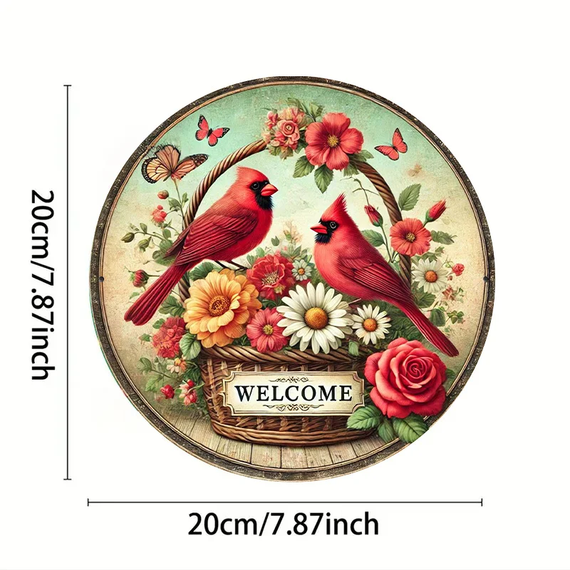 Vintage Red Cardinal Round Metal Wall Art Sign - 20.32X20.32 cm Suitable for Home, Dining Room, Bar, And Café Decor