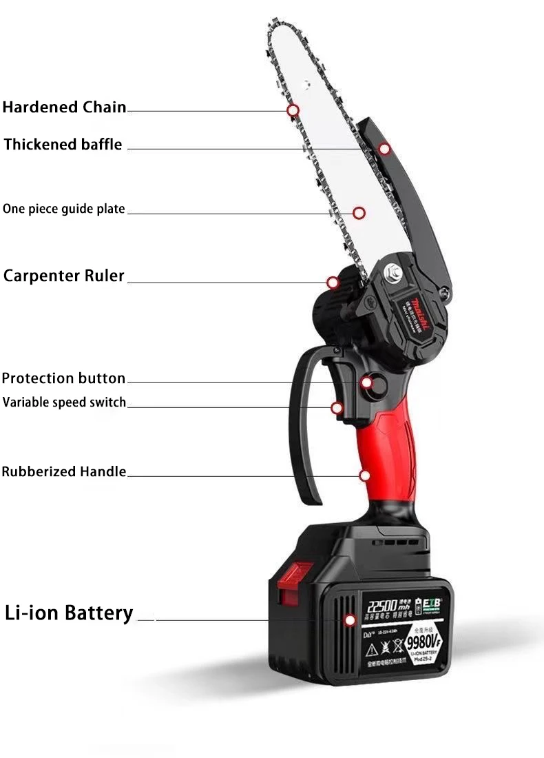 4 /6 inch mini electric chain saw with German lithium chainsaw Rechargeable portable electric chain saw EU plug