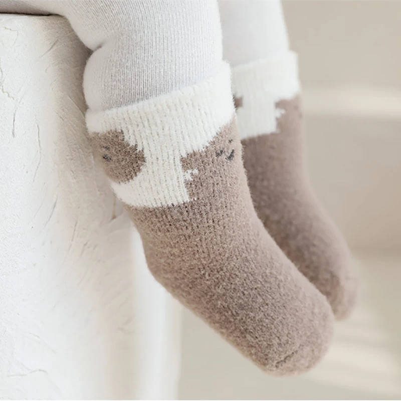 Winter New Toddler Mink Velvet Yarn Mid Socks Newborn Baby Soft Thickened Plush Warm Socks Girl Infant Boy Cartoon Socks 0-5Y