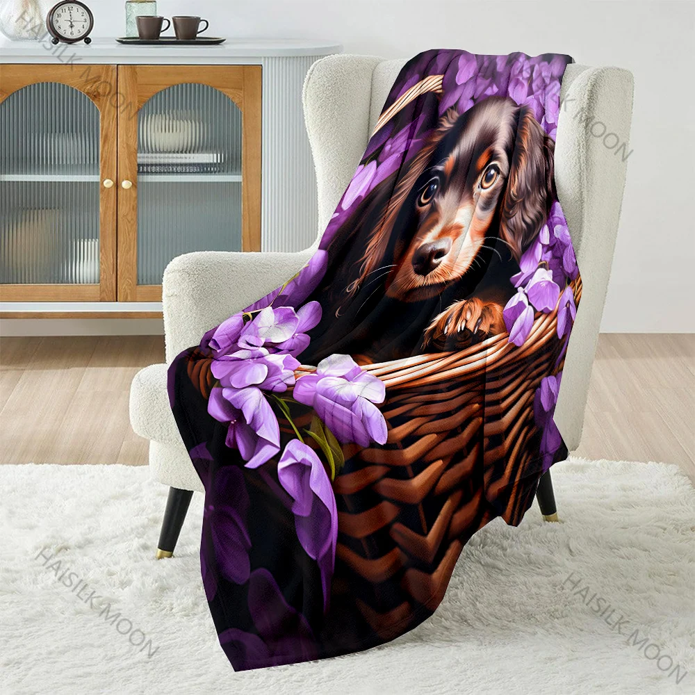 English Cocker Spaniel in A Flower Basket Print Blanket Flannel Material Soft Warm for All Seasons Home Outdoor Camping Picnics