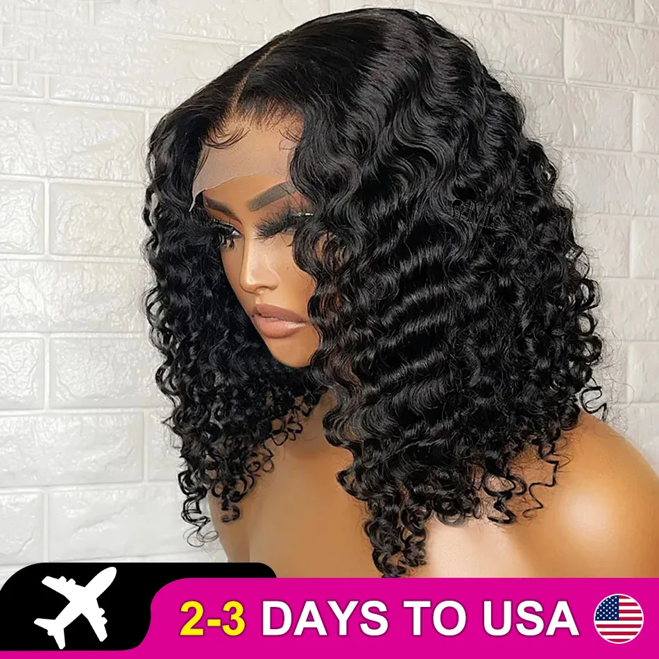 Deep Wave Bob Wig 13x6 transparent Lace Frontal Wig Human Hair Brazilian Natural Hairline Short Curly 5x5 Closure Wig Remy Hair