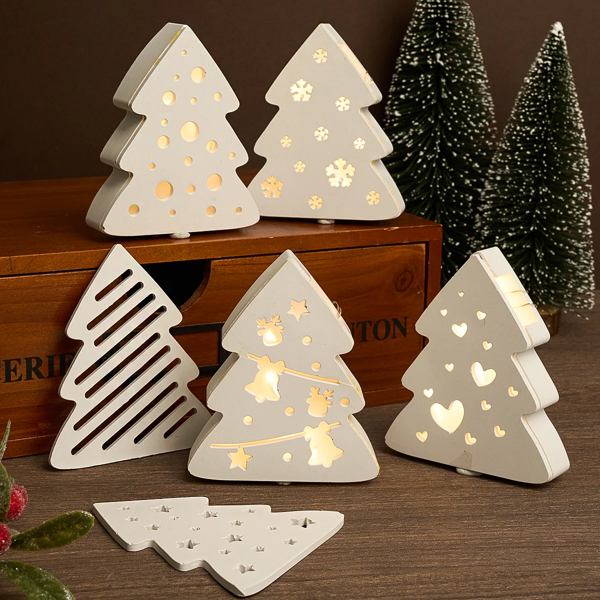 תבנית סיליקון למנורת אטמוספירה עץ חג המולד DIY חיבור 3D עץ ריקוע תאורת LED תיבת אחסון גבס קישוט