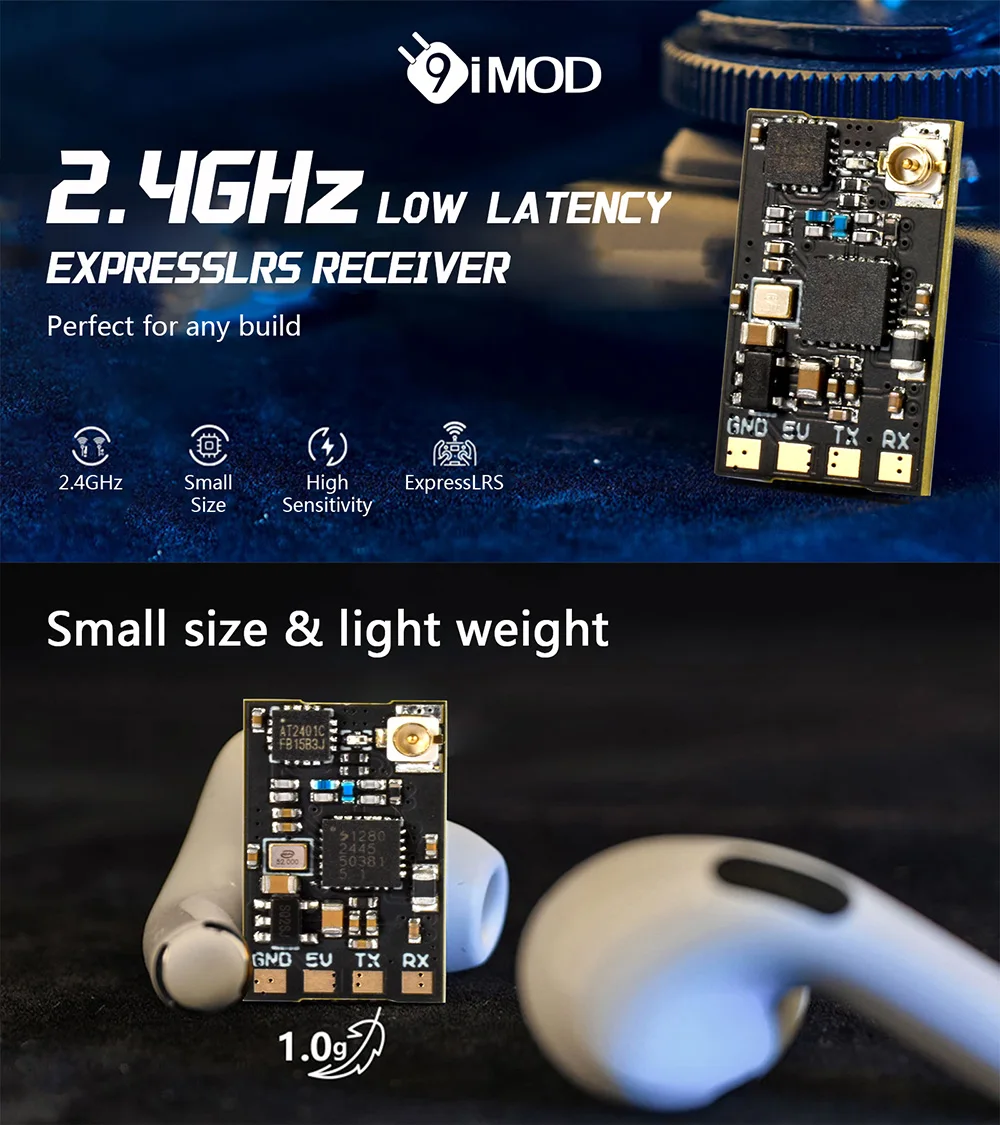 Receptor 9IMOD de 2,4 GHz, receptor ExpressLRS, receptor de antena T de 2,4 GHz, módulo RF de baja latencia y alta tasa de recarga, Nano receptor