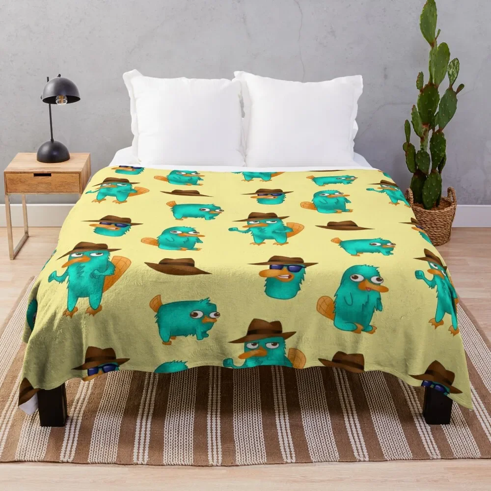 Perry the Platypus! Throw Blanket Cute Plaid Furry Blankets For Baby Blankets