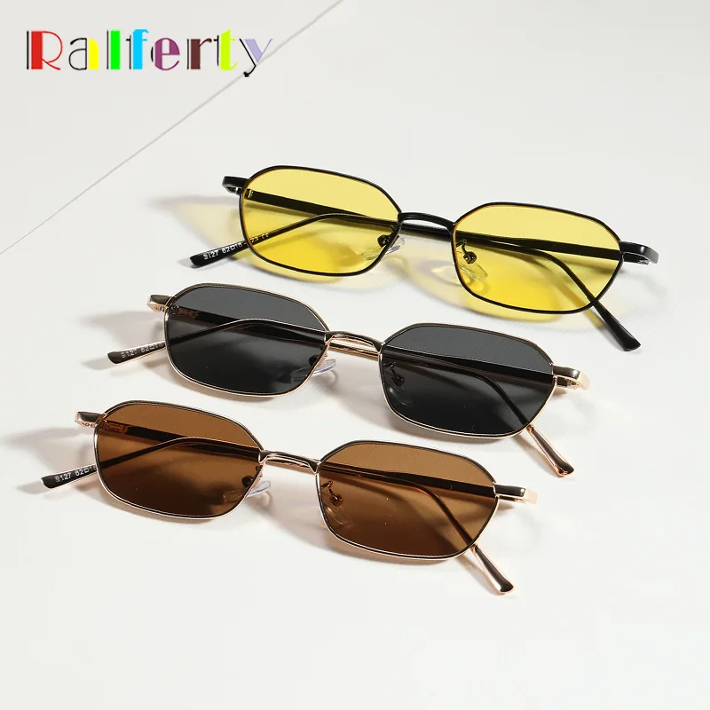 Ralferty Retro Punk Zonnebril Vrouwen Kleine Rechthoek Metallic Frame Zonnebril 100% Uv400 Vintage Rode Gafas De Sol Mujer